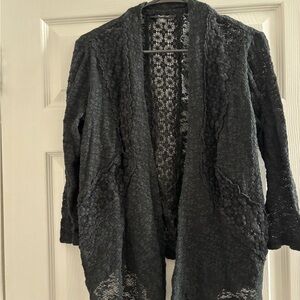 Style & Co. Black Open-Front Lace-Knit Cardigan